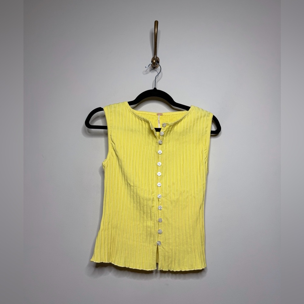 Free People Yellow Ribbed Button-Front Tank - Picture 4 of 6